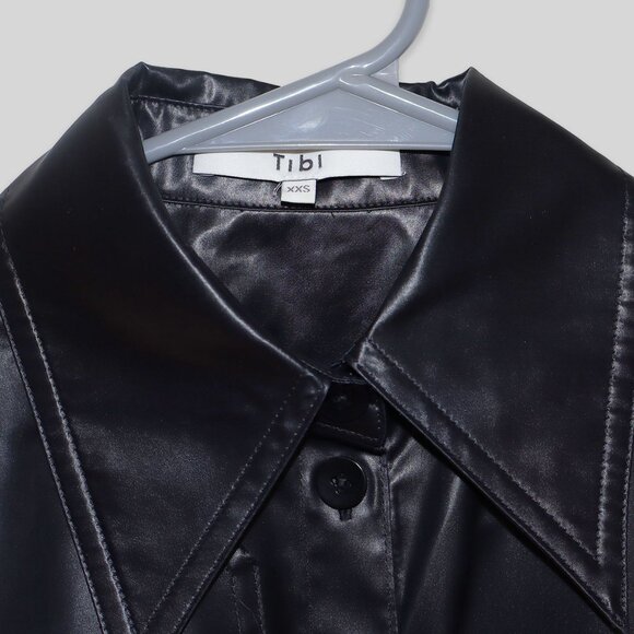 TIBI Faux Leather Long Sleeve Button-Up Top - Picture 6 of 7